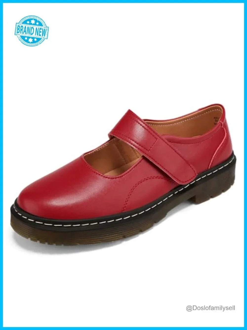 Genuine Leather Mary Jane Flats Memory Foam Arch Support Hook Loop